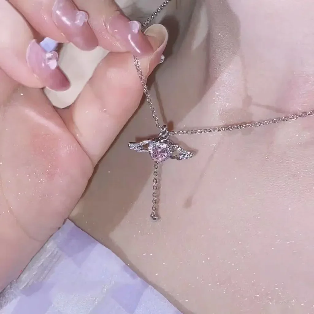 New design bow pink zircon cross pendant necklace - Image 13